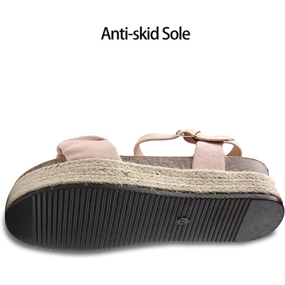 Wedge Espadrilles Buckle Ankle Strap Platform Sandals Light Pink Sz 9 - Picture 2 of 4